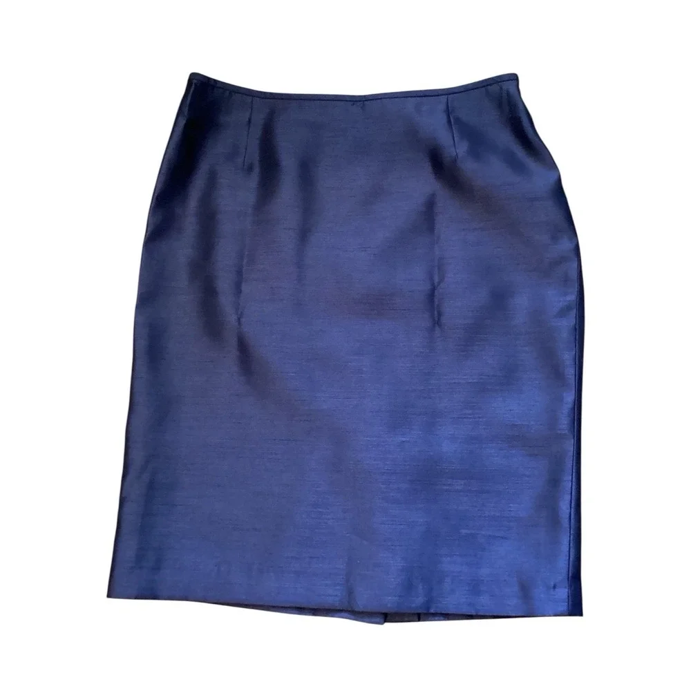 Kasper Sapphire Blue 2 Piece Skirt Suit Floral Applique Jacket 10 Petite NWT
